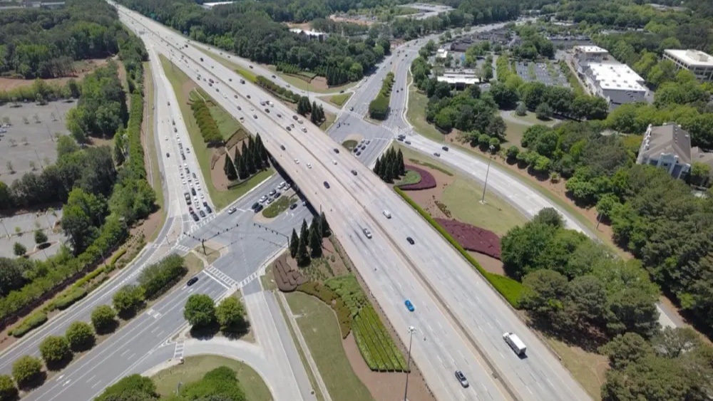 Aerial view of the Windward Parkway interchange on Georgia 400 at the Milton and Alpharetta line.