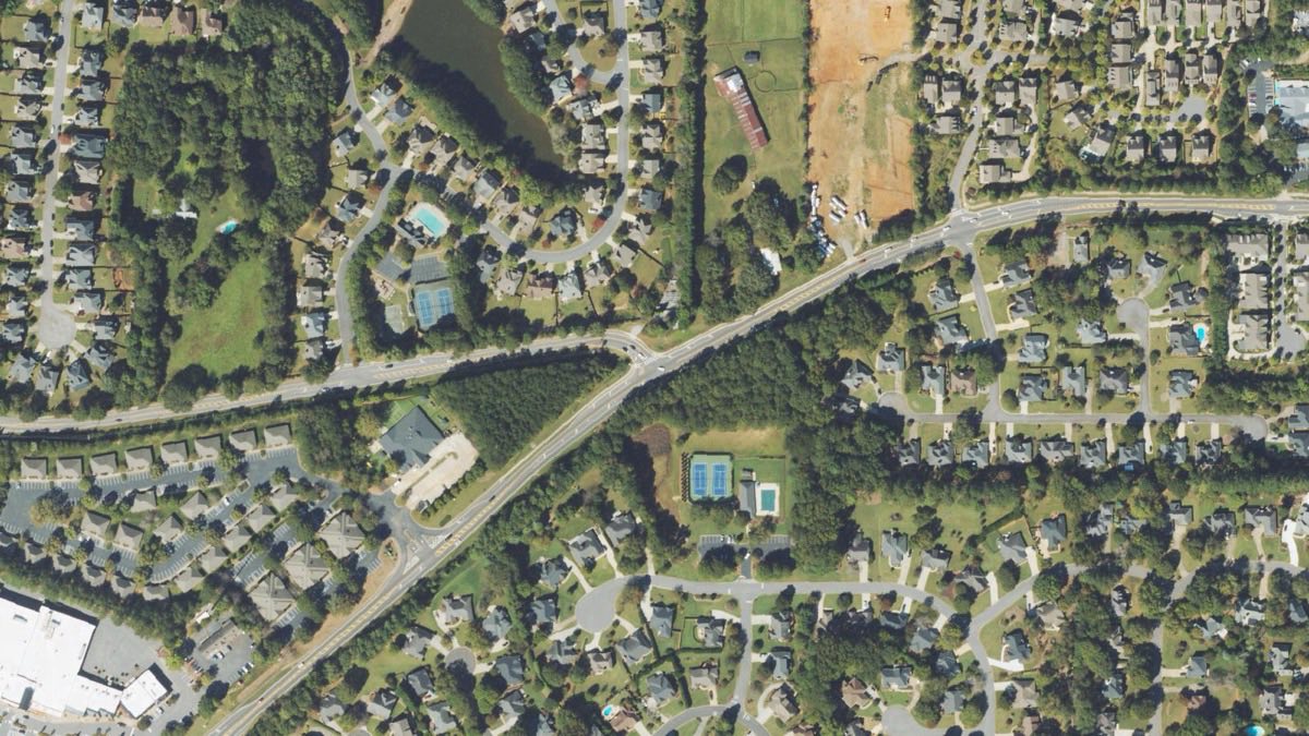 Aerial view of the Crabapple Road and Green Road intersection in Milton