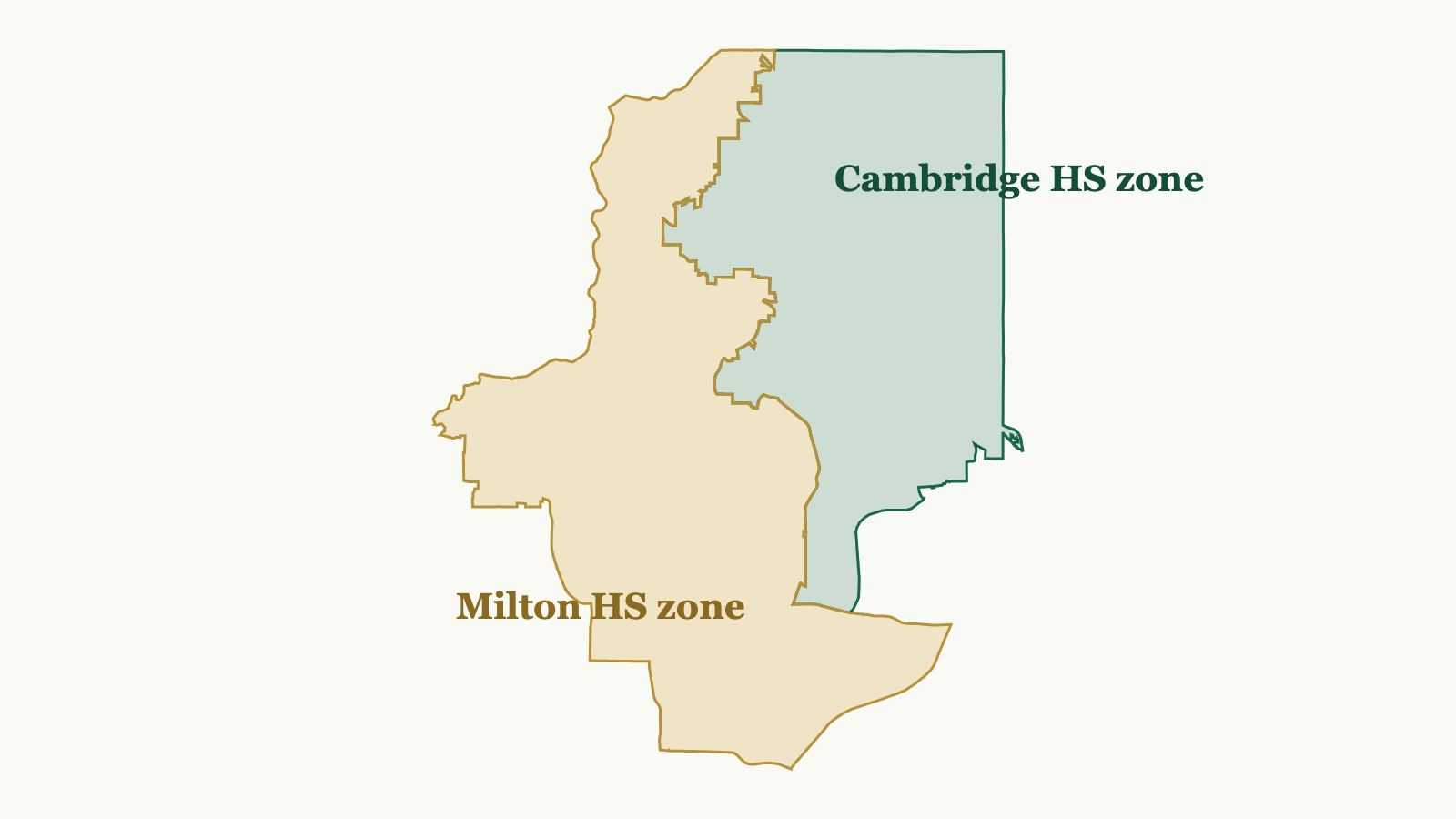 Map of the Cambridge and Milton High School attendance zones